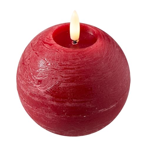 Florissima LED Kugelkerze Echtwachs mit 4/8h Timer – Ø 10 cm, Flacker-Effekt – Sichere Dekoration im 2er-Set für gemütliche Wohnräume – Perfekt für Heim & Geschenk (Rot) von Florissima