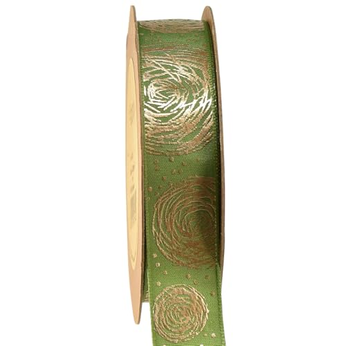Geschenkband 25mm x 15m Grün Gold Rosen Dekoband Schmuckband für Hochzeit und Geschenkverpackung Geschenkband 25mm x 15m Grün Gold Rosen Dekoband Schmuckband für Hochzeit und Geschenkverpackung von Floristik24