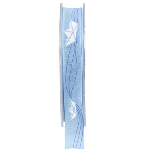 Geschenkband Blau Maritim mit Papierschiffchen 15mm x 20m Stoffband Sommerdeko von Floristik24