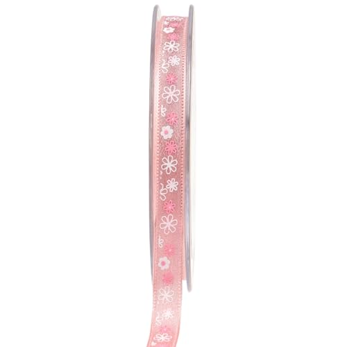 Geschenkband Blumen Dekoband Rosa 10mm 15m Polyester Juteband DIY Bastelband von Floristik24