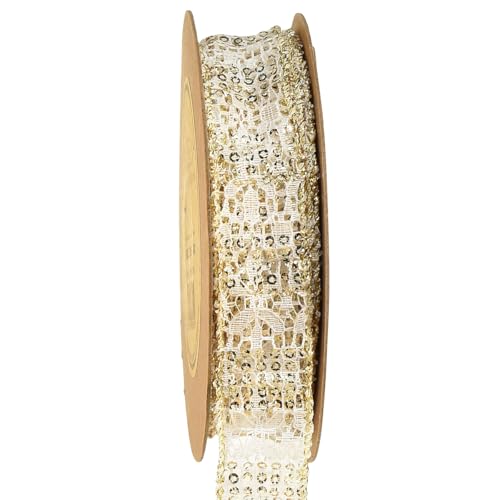 Spitzenband Weiß Gold-Akzente Dekoband Spitze 25mm 15m für Hochzeit Deko Geschenkband Spitzenband Weiß Gold-Akzente Dekoband Spitze 25mm 15m für Hochzeit Deko Geschenkband von Floristik24