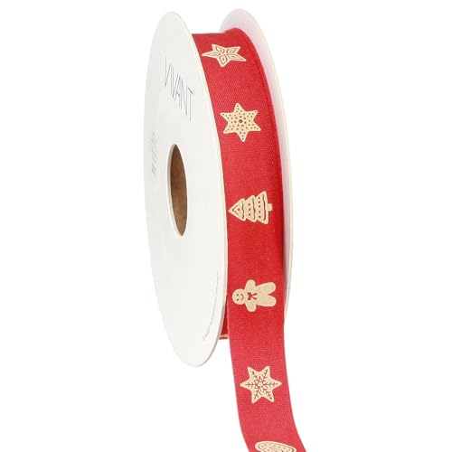 Weihnachtsband Rot Creme 15mm 15m Deko Geschenkband festlich von Floristik24