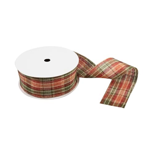 FloristryWarehouse Premium Drahtband, 25 m x 63 mm, Natur mit Herbstschottenkaro-Design von Floristrywarehouse