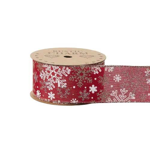 FloristryWarehouse Rotes Weihnachtsstoffband mit Drahtrand, 60 mm breit, auf einer 10-m-Rolle, Schneeflocken-Design FloristryWarehouse Rotes Weihnachtsstoffband mit Drahtrand, 60 mm breit, auf einer 10-m-Rolle, Schneeflocken-Design von Floristrywarehouse