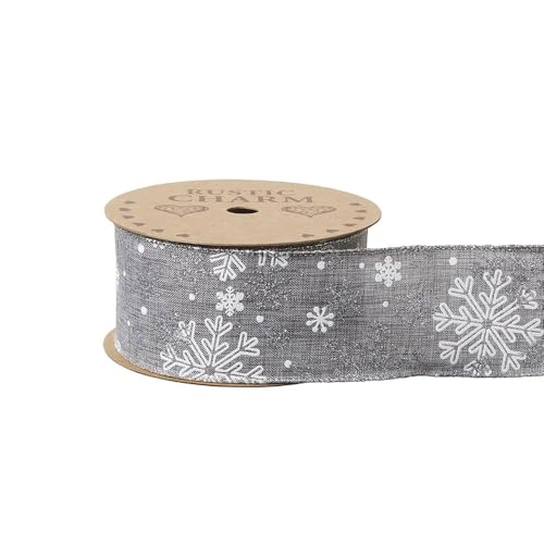 FloristryWarehouse Silbergraues Weihnachtsstoffband mit Drahtrand, 60 mm breit, auf einer 10-m-Rolle, Schneeflocken-Design FloristryWarehouse Silbergraues Weihnachtsstoffband mit Drahtrand, 60 mm breit, auf einer 10-m-Rolle, Schneeflocken-Design von Floristrywarehouse