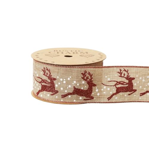 FloristryWarehouse Stoffband mit Drahtrand, 60 mm breit, auf 10 m Rolle, weihnachtliches Glitzer-Rentier-Design FloristryWarehouse Stoffband mit Drahtrand, 60 mm breit, auf 10 m Rolle, weihnachtliches Glitzer-Rentier-Design von Floristrywarehouse