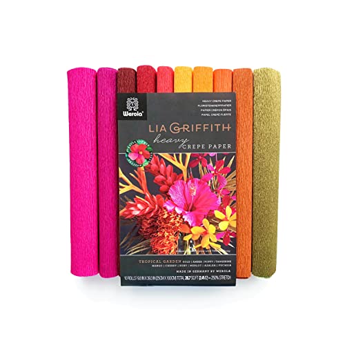 Lia Griffith Krepppapier, schwer, 25 cm x 100 cm, tropischer Garten, 10 Rollen von Floristrywarehouse