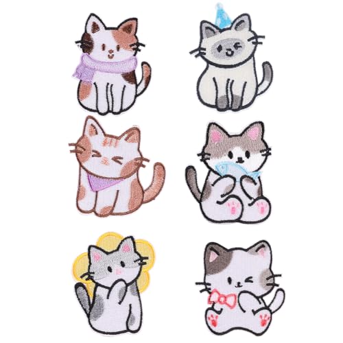 Aufnäher zum Aufbügeln, Motiv: Cartoon-Katzen, zum Aufbügeln, für Kleidung, Jeans, Hüte, Rucksäcke, 6 Stück Aufnäher zum Aufbügeln, Motiv: Cartoon-Katzen, zum Aufbügeln, für Kleidung, Jeans, Hüte, Rucksäcke, 6 Stück von Florisync