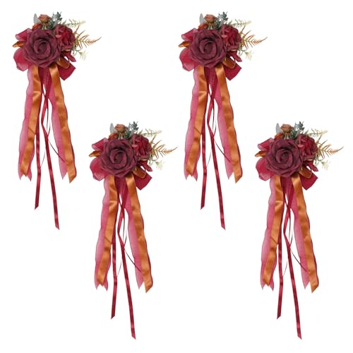 Seidenblumen-Schleife, Auto-Dekoration, Hochzeit, Party, Auto, Brillen-Verzierungen mit Seidenblume für Festival-Look, 4 Stück Seidenblumen-Schleife, Auto-Dekoration, Hochzeit, Party, Auto, Brillen-Verzierungen mit Seidenblume für Festival-Look, 4 Stück von Florisync