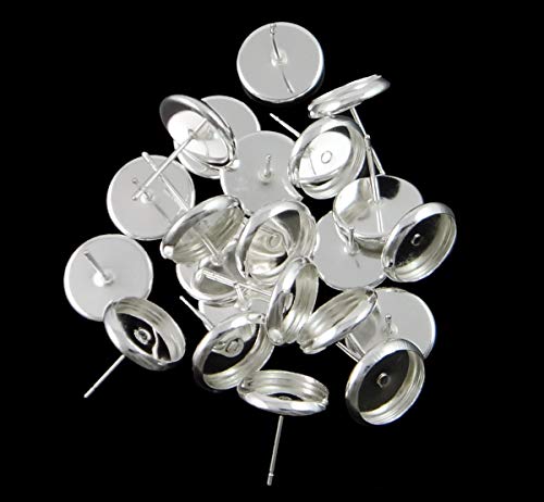 Florsol beadsvision 50 Ohrstecker für 12mm Cabochons Farbwahl Ohrringe Fassungen Rohlinge DIY basteln (Silber #S538) von beadsvision
