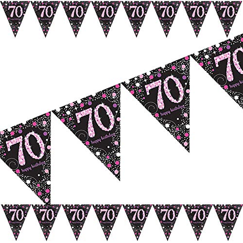 Florsol Carpeta: 4m Wimpelkette * Zahl 70 * in Pink-Silber-Schwarz | Metallic-Glitzer-Deko zum 70. Geburtstag oder Jubiläum | Sparkling Dekoration Oma Senioren von Carpeta:
