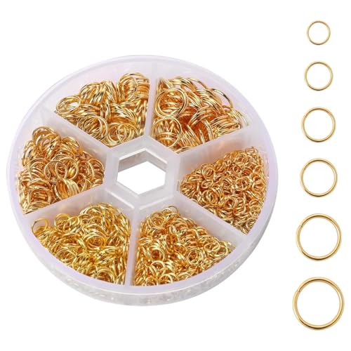 970 Stück Golden Jump Ringe Spaltringe 4mm bis 9mm Metall Kettenringe Biegeringe mit Öffner für Halsketten Armband DIY Schmuckherstellung von Flosfjylo