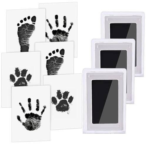 Baby-Handabdruck und Fußabdruck, XL-Größe, 3 Packungen Baby-Handabdruck-Stempelkissen mit 6 Abdruckkarten, sicher für Babyparty-Geschenke von Flosfjylo