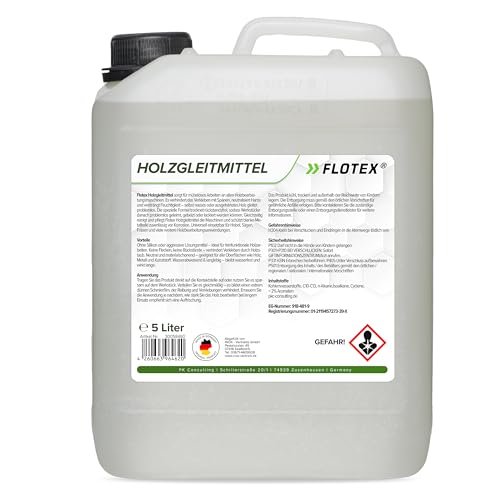 Flotex® Ergiebiges Holzgleitmittel [5 Liter] | Silikonfreies Holz Gleitmittel für Hobelmaschine, Frästische, Werkstattmöbel | Gleitmittel für Holzbearbeitung von Flotex