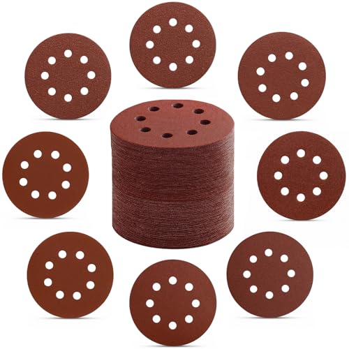 Flow fire 100 Stück Schleifpapier 125mm Klett, 8 Loch Schleifscheiben 40/60/80/120/180/240/320/400 Körnung von Flow fire