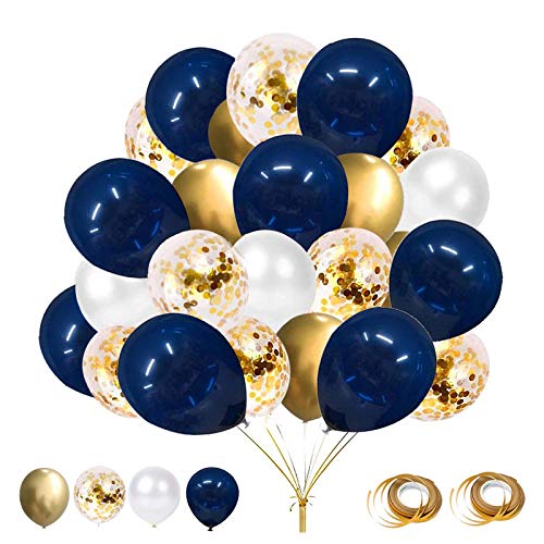 Flow.month 62-teiliges Luftballon-Set, 30,5 cm, marineblaue Luftballons, goldfarbene Metallic-Luftballons, weiße Latex-Luftballons, Konfetti-Luftballons, Helium-Luftballons für Hochzeit, Geburtstag, P Flow.month 62-teiliges Luftballon-Set, 30,5 cm, marineblaue Luftballons, goldfarbene Metallic-Luftballons, weiße Latex-Luftballons, Konfetti-Luftballons, Helium-Luftballons für Hochzeit, Geburtstag, P von flow.month
