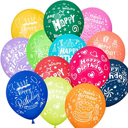 ZQBB Geburtstag Luftballons Bunt Ballons aus Latex mit Happy Birthday Überschrift für Kindergeburtstag oder Party 12 Zoll von ZQBB