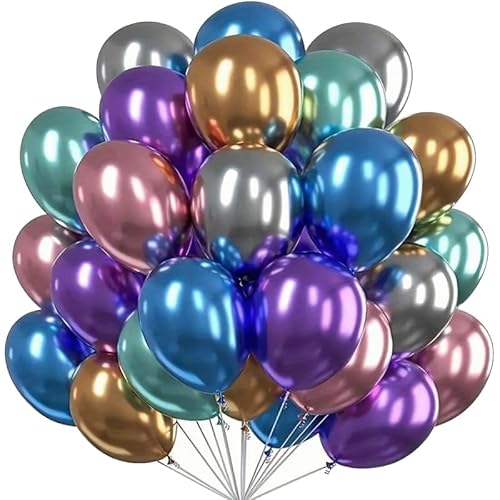 Flowballoons Party Luftballons Chrom - Luftballon Geburtstagsdeko - Balonen Für Geburtstag Luftballongirlanden Set – Luftballon Set mit 50 Farben Mix Luftballons 12-inch von Flowballoons