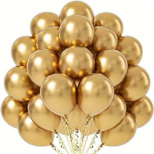 Flowballoons Party Luftballons Chrom - Luftballon Geburtstagsdeko - Balonen Für Geburtstag Luftballongirlanden Set – Luftballon Set mit 50 Gold Luftballons 12-inch von Flowballoons