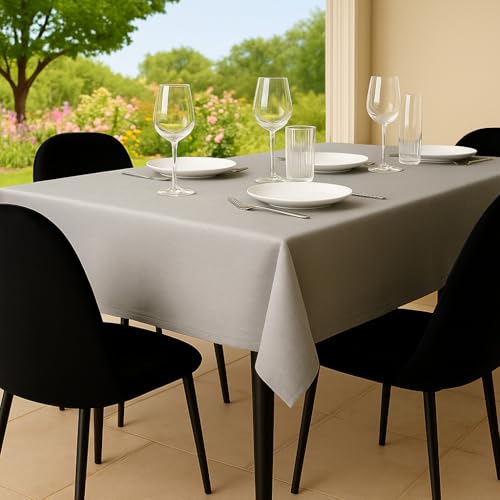 Tischdecke Outdoor Abwaschbar 140x180 Grau Gartentischdecke Tischdecken Wetterfest Wachstuchtischdecke Table Cloth Made in Italy für Den Außenbereich Tischtuch von Flowen