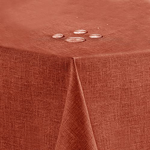 Flowen Tischdecke Abwaschbar 140x300 cm Tischtuch Outdoor Wetterfest Table Cloth Rechteckig Orange Wasserabweisend Baumwollstoff mit Leineneffekt und Lotuseffek Für Küchentisch Wohnzimmer Garten von Flowen