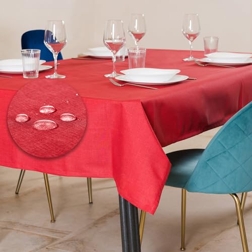 Tischdecke Outdoor Abwaschbar 140x140 Rot Gartentischdecke Tischdecken Wetterfest Wachstuchtischdecke Table Cloth Made in Italy für Den Außenbereich Tischtuch von Flowen