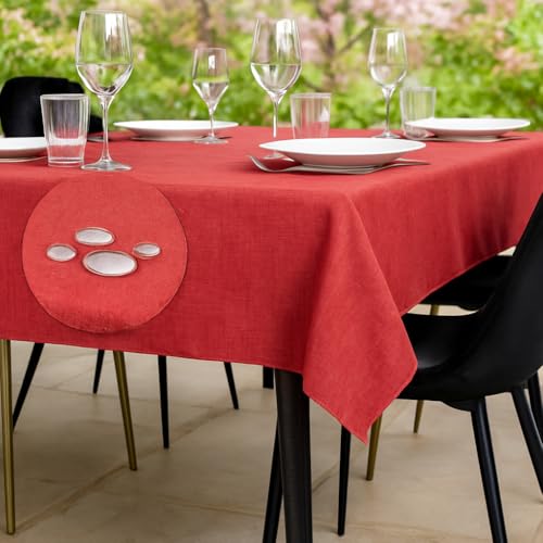 Tischdecke Outdoor Abwaschbar 140x140 Rot Gartentischdecke Tischdecken Wetterfest Wachstuchtischdecke Table Cloth Made in Italy für Den Außenbereich Tischtuch von Flowen