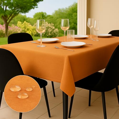 Tischdecke Outdoor Abwaschbar 140x180 Orange Gartentischdecke Tischdecken Wetterfest Wachstuchtischdecke Table Cloth Made in Italy für Den Außenbereich Tischtuch von Flowen