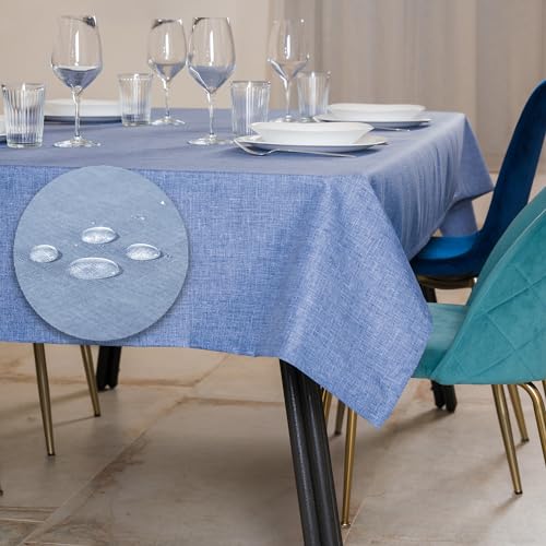Tischdecke Outdoor Abwaschbar 140x300 Blau Gartentischdecke Tischdecken Wetterfest Wachstuchtischdecke Table Cloth Made in Italy für Den Außenbereich Tischtuch von Flowen