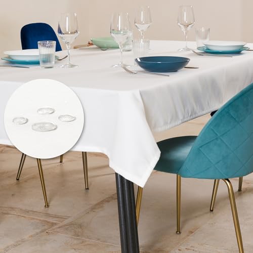 Tischdecke Outdoor Abwaschbar 140x300 Weiß Gartentischdecke Tischdecken Wetterfest Wachstuchtischdecke Table Cloth Made in Italy für Den Außenbereich Tischtuch von Flowen