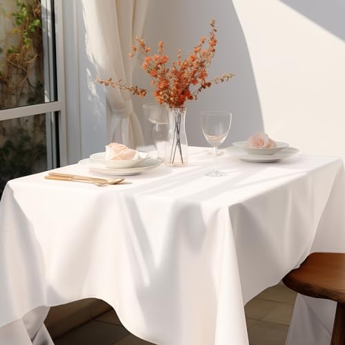 Tischdecke 140x140 Weiß Tischtuch Baumwollsatin-Tischdecken Kleine Rechteckig Quadratische für den Innenbereich für Anlässe Weihnachten Feiertage Gartentisch im Freien von Flowen