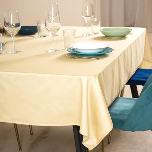 Tischdecke 140x180 Beige Tischtuch Baumwollsatin-Tischdecken Kleine Rechteckig Tischdecken für den Innenbereich für Anlässe Weihnachten Feiertage Gartentisch im Freien von Flowen