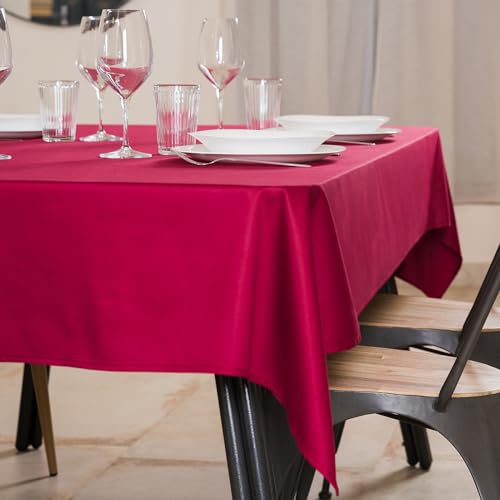 Tischdecke 140x300 Bordeaux Tischtuch Baumwollsatin-Tischdecken Kleine Rechteckig Tischdecken für den Innenbereich für Anlässe Weihnachten Feiertage Gartentisch im Freien von Flowen