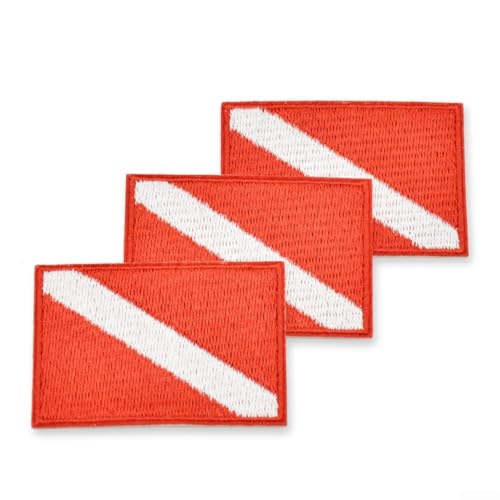 Set mit 3 bestickten Aufnähern zum Tauchen mit Armband-Stil mit Schnorchel- und Taucher-Designs für Ausrüstung und Kleidung (rot) von Floweringbeter