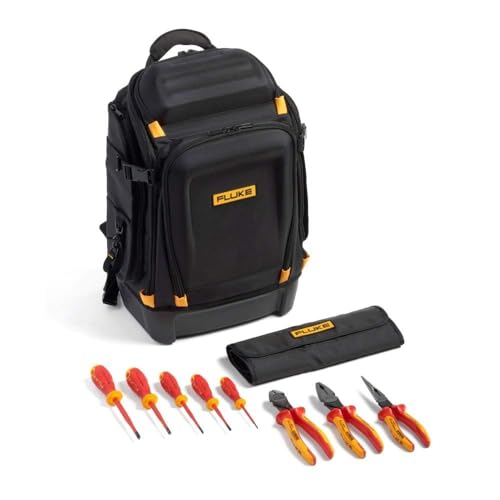 Fluke Pack30 Professioneller Werkzeugrucksack + Isoliertes Handwerkzeug-Starterset (5 isolierte Schraubendreher und 3 isolierte Zangen) von Fluke