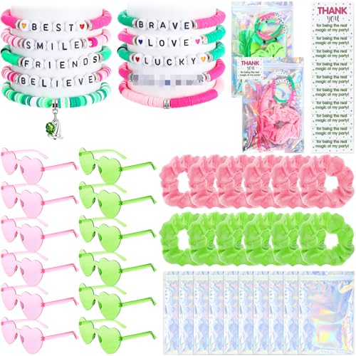 Flutesan 70 Stück Hexen-Partygeschenke, rosa und grüne herzförmige Brillen, Hexen-Thema, Freundschaftsarmbänder, rosa und grüne Haargummis mit Dankesaufklebern, Laser-Aufbewahrungstasche für Flutesan 70 Stück Hexen-Partygeschenke, rosa und grüne herzförmige Brillen, Hexen-Thema, Freundschaftsarmbänder, rosa und grüne Haargummis mit Dankesaufklebern, Laser-Aufbewahrungstasche für von Flutesan