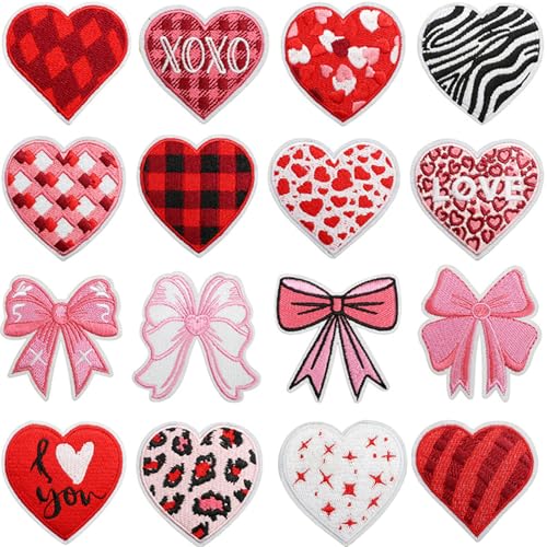 16 Pieces Stickerei Applique Flecken Herz Bowknot Eisen Auf Flecken Nähen Auf Stoffflecken Für Kleidung Kleid Jeans von Fluxioxtna