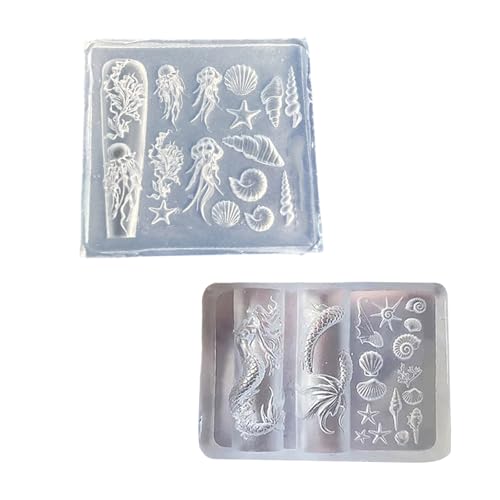 2 Stücke Silikonnägel Kunstform Für Harzfahrzeuge Mit Muscheln Seesterne Jellyfish Seetwed Turtles Designs Handwerk Silikonform von Fluxioxtna