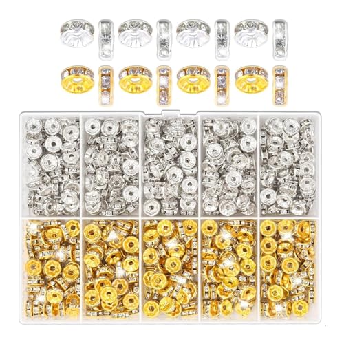 600/720/900pcs Strassstichhalter 8mm Funkelnde Rondelle Abstandshalter Perlen Flache Runde Perlen Für Armbänder Schmuckzuarbeiten von Fluxioxtna