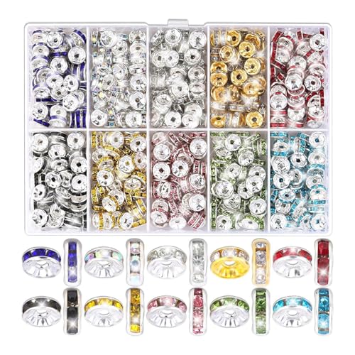 600/720/900pcs Strassstichhalter 8mm Funkelnde Rondelle Abstandshalter Perlen Flache Runde Perlen Für Armbänder Schmuckzuarbeiten von Fluxioxtna