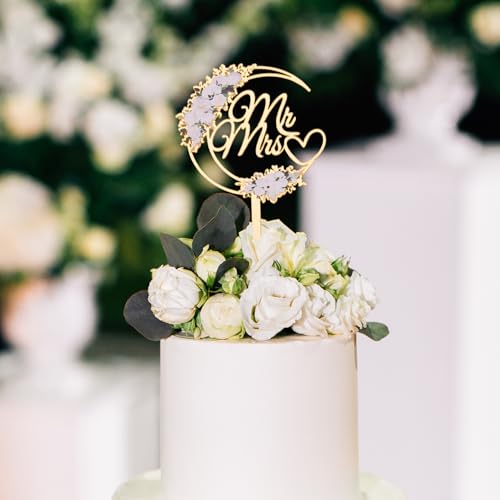 Herr und Frau Kuchen Topper Gold Hochzeit Verlobung Dekoration Braut & Bräutigam Zeichen (Style 1) von Flycalf