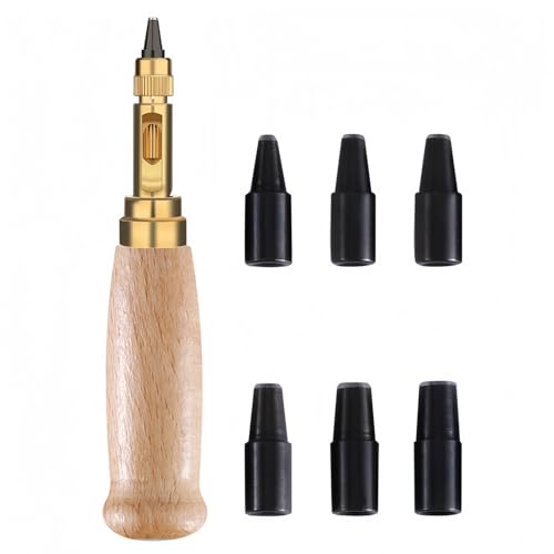 Flycppo Automatic Leather Hole Punch,Leder Locher Automatische,Lochschraube Locher Set Holzgriff,6 in 1 Automatische Lochstanzer,Rundlochmeißel Für Gürtel,Nähen,Papier,Leder,Handwerk(1.5mm - 4mm) von Flycppo