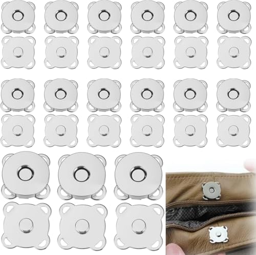 Flycppo Magnetische Druckknöpfe 20 Paar Magnetknöpfe,Magnetverschlüsse Nähen Metall Knopf für DIY,Nähen,Handwerk,Handtaschen,Taschen(Silber,14mm) von Flycppo