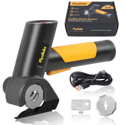Flydida Kartonschneider Elektrische Schere Kabelloser Elektroschere, 4V Wiederaufladbarer Papierschneider mit 2 Klinges für Karton Teppich Leder Papier Pappe, Wiederaufladbarer Akku, Schwarz von Flydida