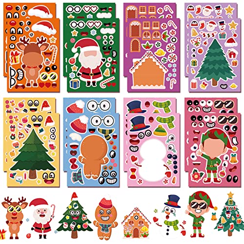 16 Blätter Weihnachts Kinder Aufkleber Bastel Set, DIY Cartoon Sticker, Weihnachtspuzzle, Weihnachten Deko für Kinder Party Geschenk Spielzeug Füllbeutel von Flyftrey