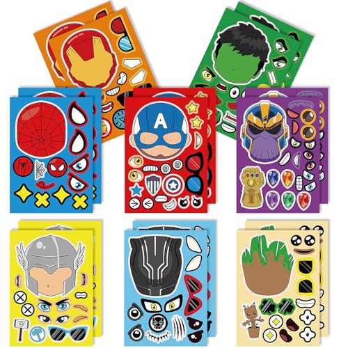 16 Stück Super Hero Aufkleber, DIY Cartoon Sticker Kinder Make-a-Face Selbstklebende Aufkleber, Erstelle Eigenen Personalisierten Aufkleber, Party Deko Geburtstagsgeschenk Tütenfüller 16 Stück Super Hero Aufkleber, DIY Cartoon Sticker Kinder Make-a-Face Selbstklebende Aufkleber, Erstelle Eigenen Personalisierten Aufkleber, Party Deko Geburtstagsgeschenk Tütenfüller von Flyftrey
