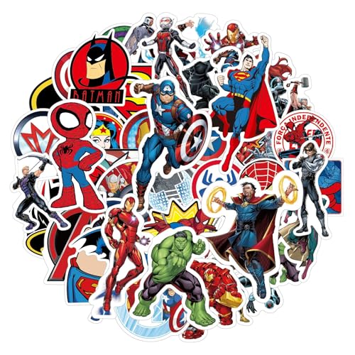 50 Stück Sticker Set,Aufkleber Kinder, Wasserfest Stickers für Mädchen Jungen Koffer Skateboard Laptop Kühlschrank Fahrräder DIY Graffiti Spielzeug Kindergeburtstag Party Deko (SUPER HERO) von Flyftrey