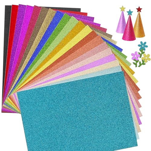 20 Bunt Glitzer Papier, Bastelpapier A4, 20 Blatt, 250g/m², Glitzerpapier zum Basteln, Bastelpapier Glitzer für DIY, Grußkarten Scrapbooking and Birthday Parties (Mehrfarbig) von Flying Pottery