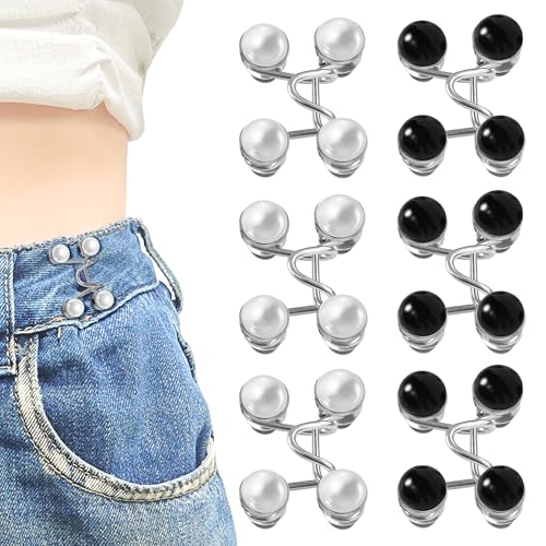 6 Stück Pearl Jean Knopfnadeln, Hosen Taillenspanner, Hosen Enger Machen Clip Ohne Nähen, Verstellbarer Taillenknopf für Jeans, Röcke, Ärmel von Flying Pottery