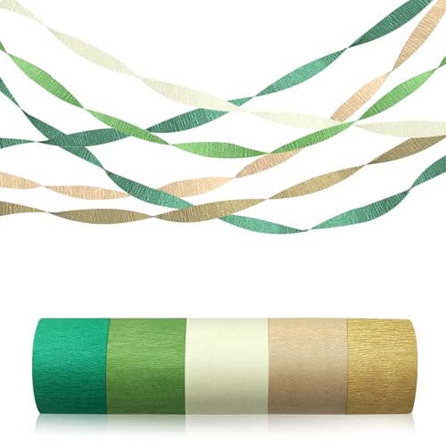 Flying Pottery 5 Rollen Krepppapier, Krepppapier Grün Gold Khaki Crepe Papier Kreppapier Luftschlangen für Boho BrautParty Hochzeit Jahrestag Hintergrund Dekorationen von Flying Pottery